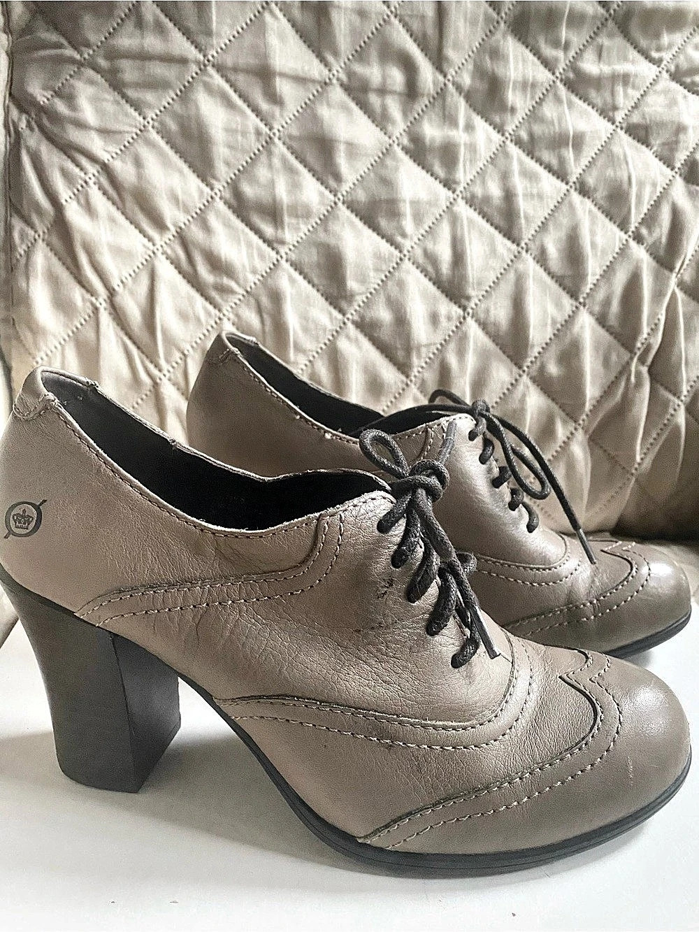 Born Women's Lace-Up Heels in Taupe, Sz 7..5